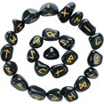 thumbnail image 1 of Crocon Black Tourmaline Gemstone Elder Futhark Alphabet Engraved Symbol Rune Stone 25 pcs Set for Feng Shui Chakra Balancing Reiki Healing Spiritual Metaphysical Size: 20-25 mm, 1 of 8