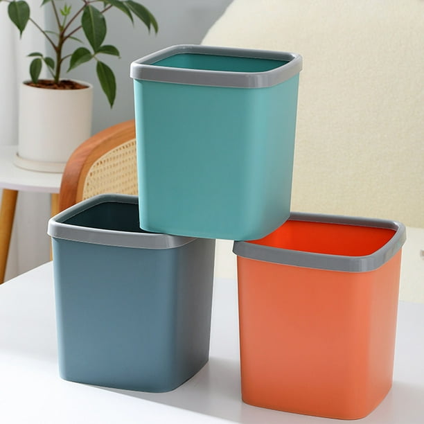 Basurero de Plástico con Tapa, Minibasurero, Compacto, de Escritorio, con Aro de Presión, 16 X 16 X 14 Cm, Azul, Celeste y Naranja, Ideal para Baño, Oficina, Cocina y Escritorio.