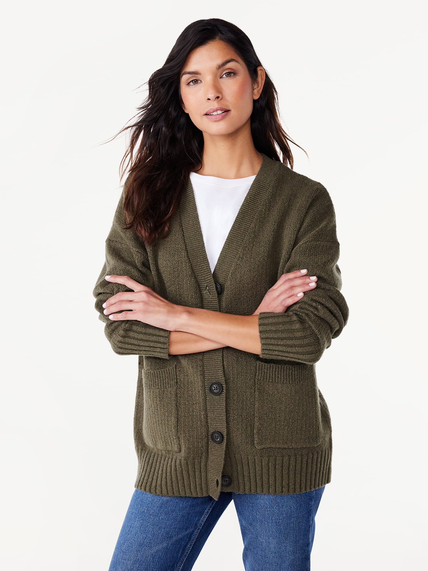 Free Assembly Women's Grandpa Cardigan Sweater, Midweight, Sizes XSXXL