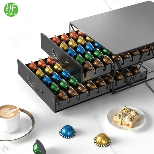 Double Layer Nespresso Vertuoline Capsule Drawer Organizer Coffee Machine Stand HFHOME Metal Coffee Pod Holder for 100 Nespresso Vertuo Capsules