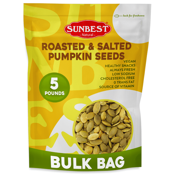 Roasted & Salted Pumpkin Seeds – 5 Pound Bulk Bag from Sunbest Natural – Shelled Pepitas, Non-GMO, Vegan & Kosher – Bulk Snack & Cooking Ingredient