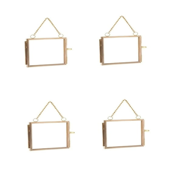 4PCS Glass Frame for Pressed Flowers, 2x3 Inch Brass Hanging Photo Frame Double Glass Frame with Chain DIY Vintage Home Decor Gifts for Friend and Family