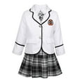 thumbnail image 2 of Aislor Boys Girls British School Uniform Long Sleeve Wide Lapel Coat with Shirt Tie Mini Skirt Set Size 4-12 White 7-8, 2 of 7