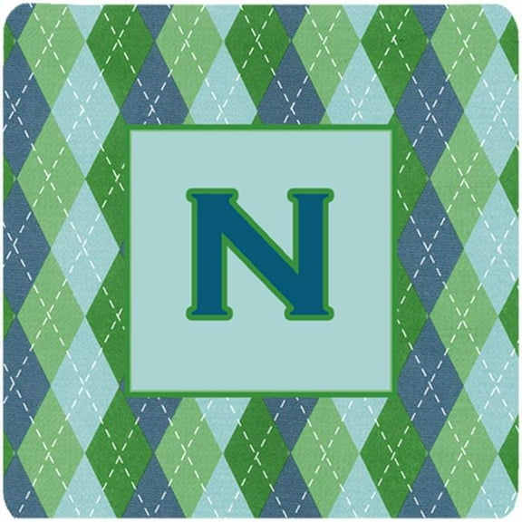 Monogram - Blue Argoyle Foam Coasters Initial Letter N, Set - 4