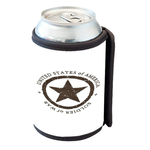 KuzmarK Insulated Drink Can Cooler Hugger - Military Soldier Of War Wood Star