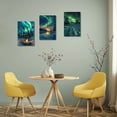 thumbnail image 4 of Hieng Aurora Borealis Wall Art Northern Lights Wall Decor 3 Pieces Snow Forest Trees Lake Bonfire Picture Prints Nature Landscape Poster (only canvas), 4 of 6