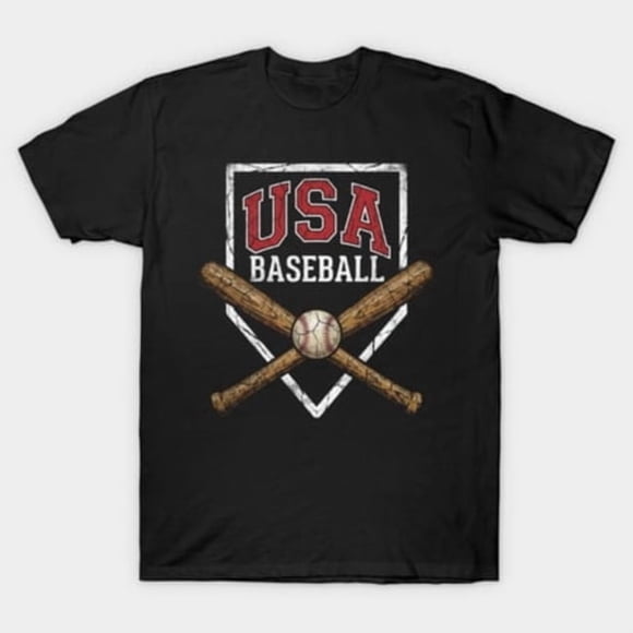 T-Shirt Unisexe de Sport Rétro Classique de Baseball Usa World, Tailles jusqu'à 3TG
