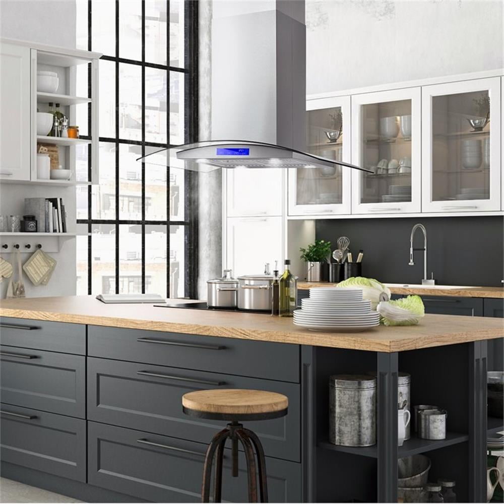 36 in. Lumin Collection Ductless Island Range Hood in Stainless Steel