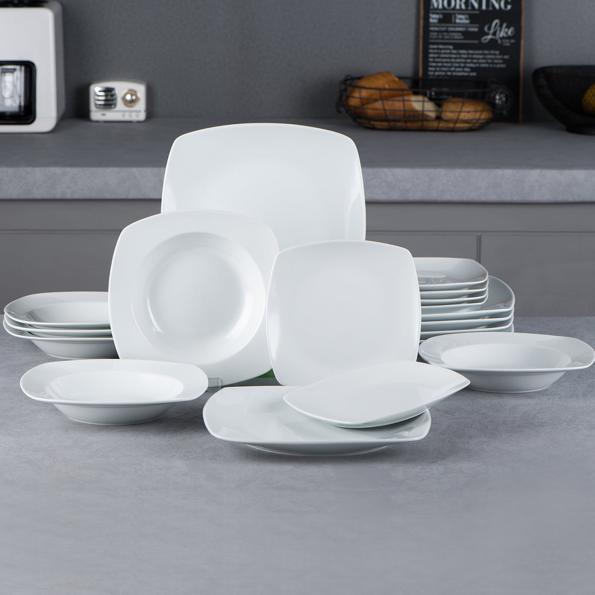 MALACASA 21CM X 21CM X 2.5CM Series Blance 12-Piece 8.25 Dessert Plates Side Plates Ivory White Porcelain Dinner Serving Plates 