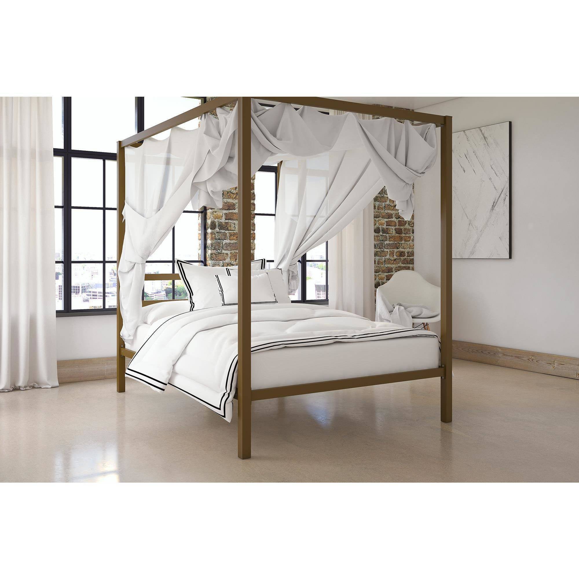 Details About Modern Canopy Full Size Contemporary Bed Metal Frame Gold Bedroom Furniture New