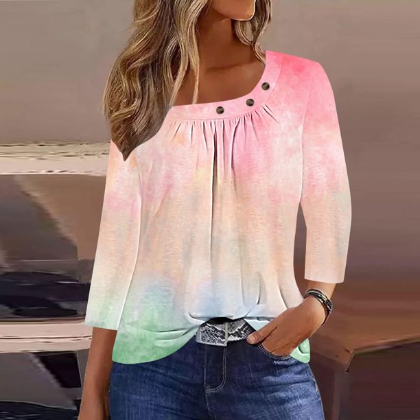 Fiudx Liquidación de Ahorros de Verano Blusa de Manga 3/4 a La Moda para Mujer, Camiseta Estampada, Top Informal