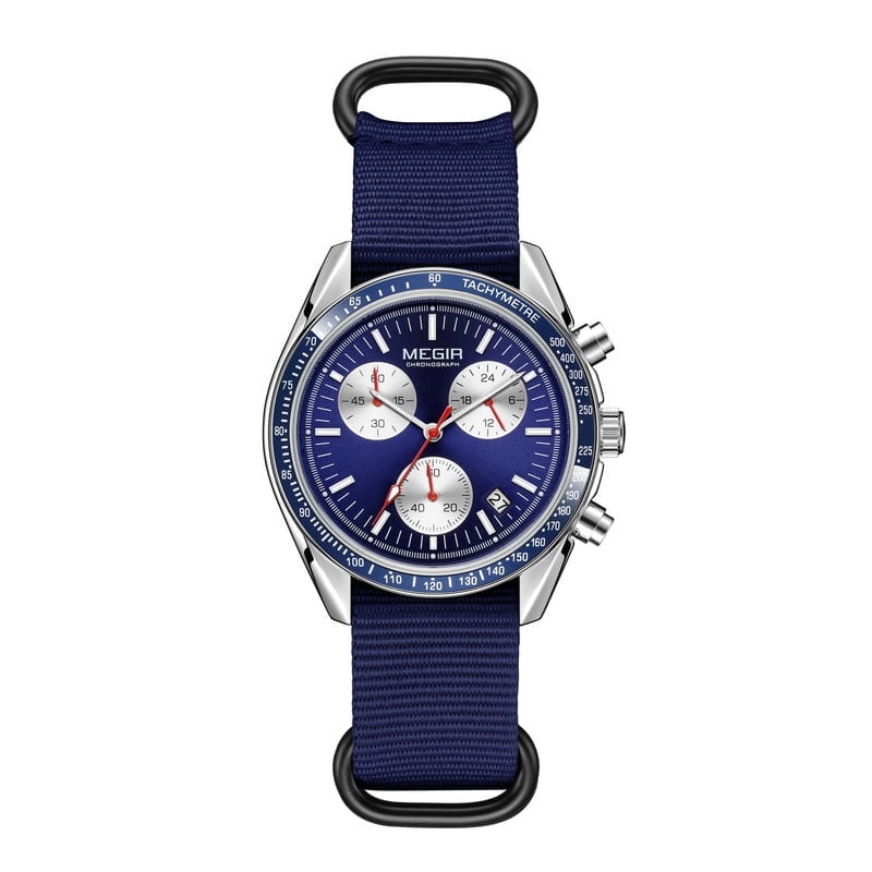 MEGIR Men's Watch Fashion Canvas Sport Wristwatch Waterproof Quartz Military Chronograph 24-hour