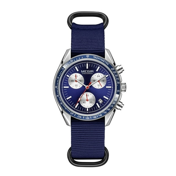 MEGIR Men's Watch Fashion Canvas Sport Wristwatch Waterproof Quartz Military Chronograph 24-hour