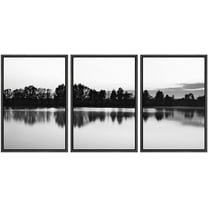 IDEA4WALL Framed Canvas Print Wall Art Set Black White Forest Lake Reflection Landscape Nature Photography Art Rustic Scenic Relax/Calm for Living Room, Bedroom, Office - 24"x36"x3 Black