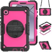 Allytech Rugged Case for Samsung Galaxy A9 8.7" SM-X110 X115 X116, Build in Screen Protector Hybrid Heavy Duty Shockproof Protective Rotating Stand Bumper Kids Friendly Shoulder Strap - Ruby