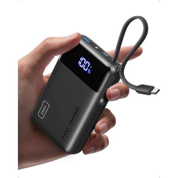 INIU 20,000 mAh Portable Power Bank with Built-in Cables, 45W Fast Portable Charger with USB-C, Battery Pack with LED Display Compatible with iPhone and Android Phone,Hiking,Travel Essentials,Black