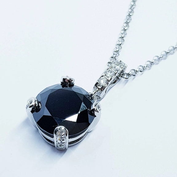 1.20Ct Round Cut Lab Created Black Diamond Solitaire Beautiful Pendant 14K White Gold Plated Silver 18' Inch