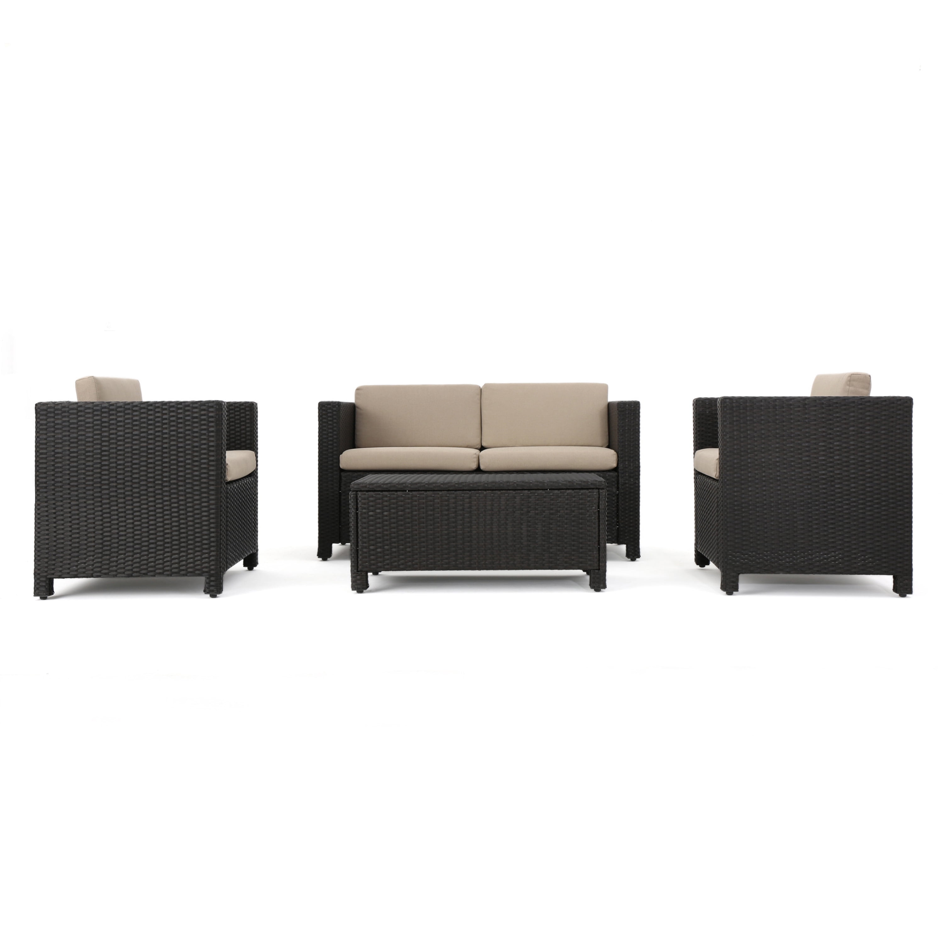 Outdoor Sofa Set 4 Piece, Patio Furniture Set, Wicker Sofa Set with Loveseat 2 Chairs Table, All-Weather PE Rattan and Water-Resistant Cushions, Modern Outdoor Seating, Dark Brown
