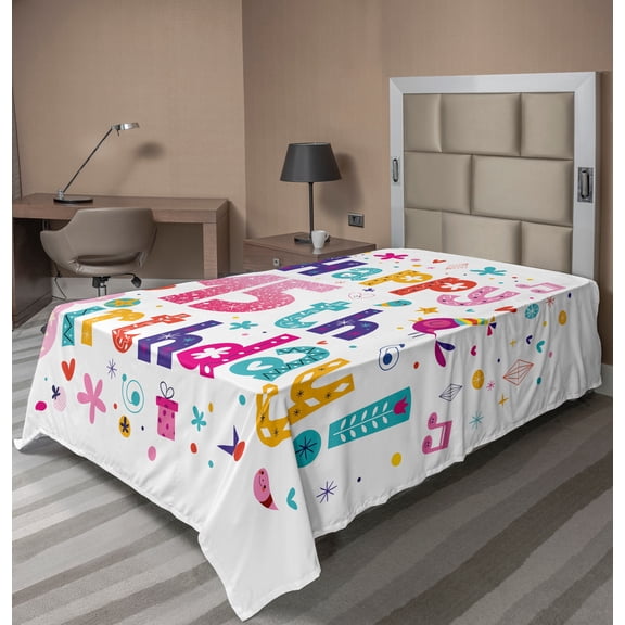 Ambesonne 15th Birthday Flat Sheet, Party Design Backdrop, TwinXL Size, Multicolor