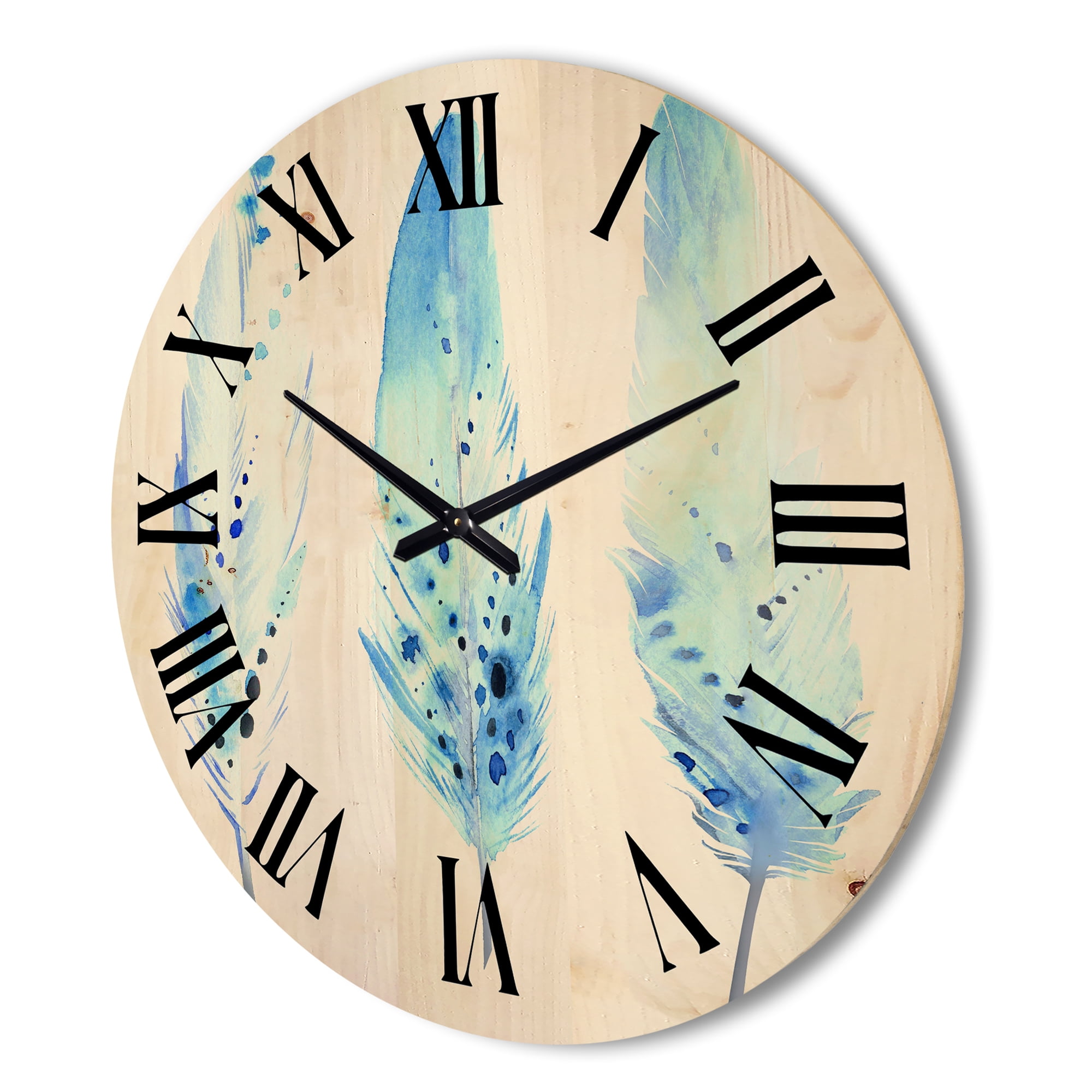 Designart 'Abstract Blue Boho Feathers II' Lake House Wood Wall Clock