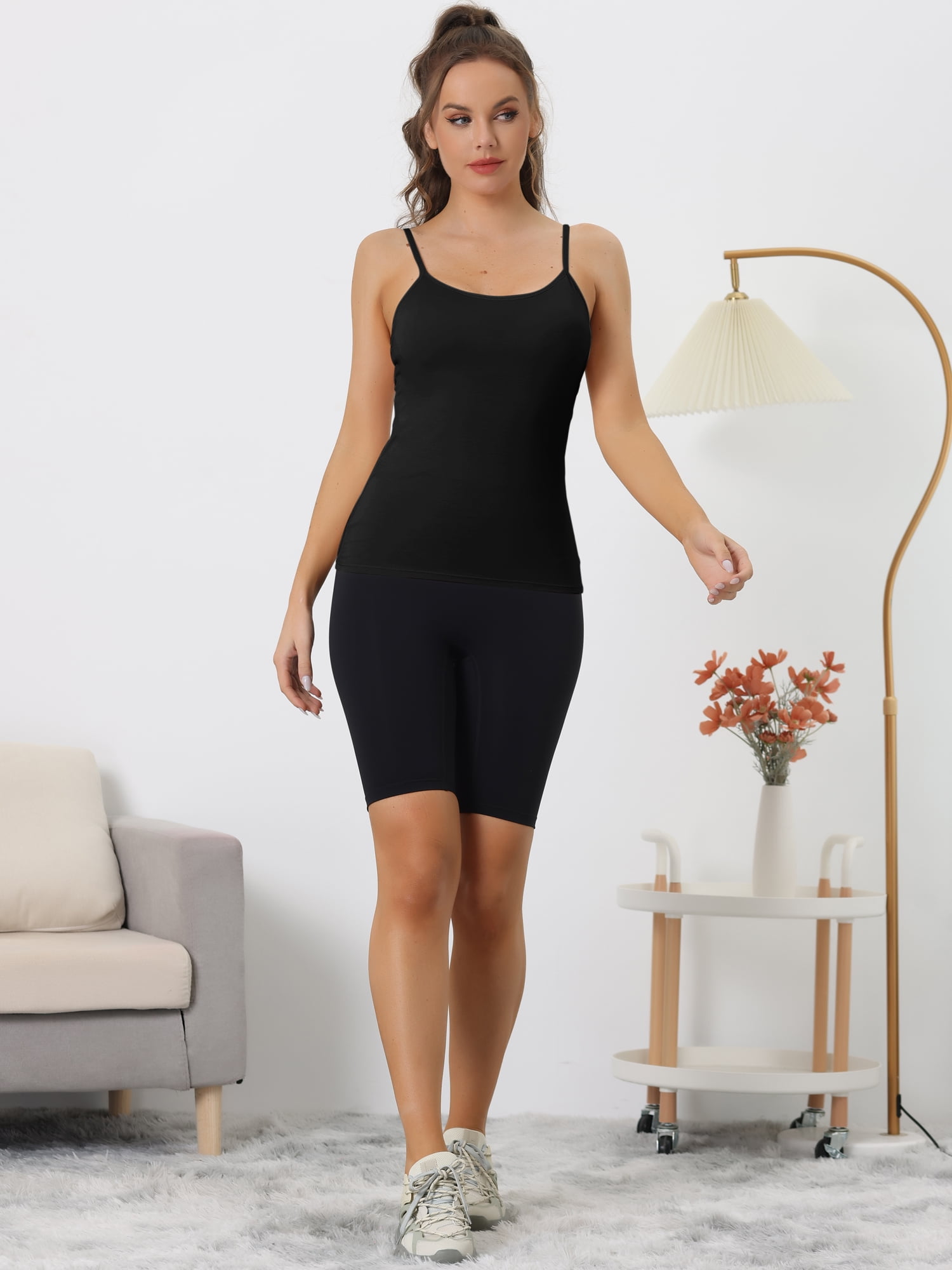 DARING DIVA Women's Built-in Bra Padded Adjustable Spaghetti Strap Camisole XL Black