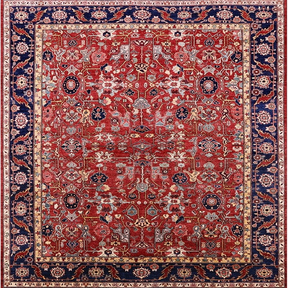 Ahgly Company Machine Washable Indoor Square Industrial Modern Cranberry Red Area Rugs, 7' Square
