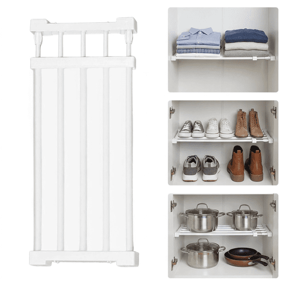 Expandable Closet Shelf Organizer, Adjustable Metal Closet Storage Shelves Divider, Tool-Free No-Drill Installation Heavy Duty Closet Organizer Shelves for Wardrobe Cabinet Bathroom Dorm Storage