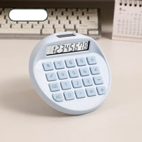 WKSCLPAI Round Solar Calculator, Portable Mini Desktop Calculator, Basic Standard Calculators with 8-Digit LCD Display, Stylish Macron Colorway, Blue