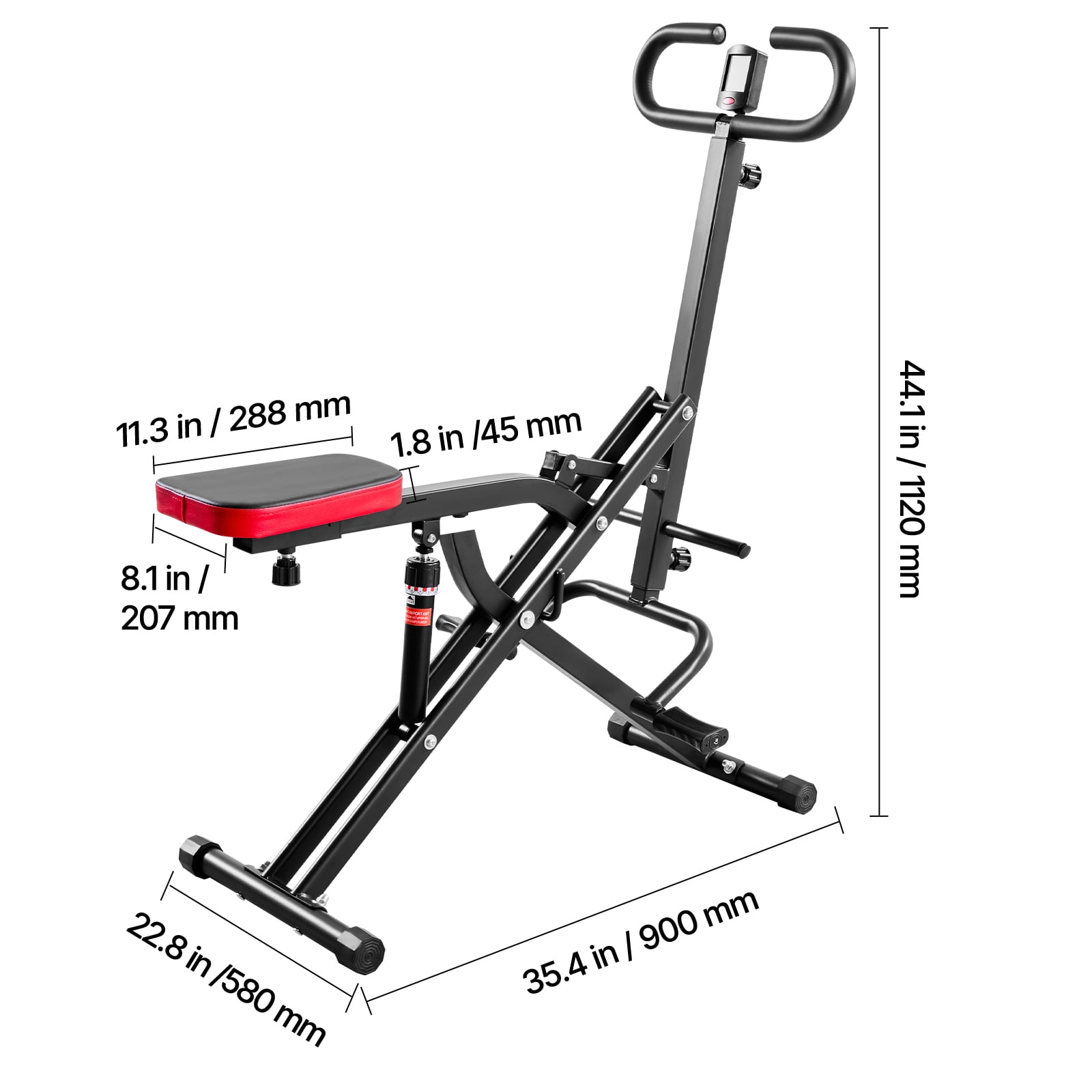 VEVOR Squat Machine, Deep Squat Rowing Machine for Home, Easy Setup & Foldable Exercise Equipment, Glute Trainer Machine with 12-Gear Adjustable Resistance, Glutes & Leg Home Workout Machine, Black