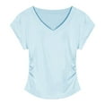 thumbnail image 2 of TODOZO T Shirts for Women Casual Lightweight Soft Basic Tees 92% Cotton Blue Regular Shoulder Short Sleeve T Shirt for Women Summer Slimming and Fashionable with Pleats Waist Cinching Short Body., 2 of 6