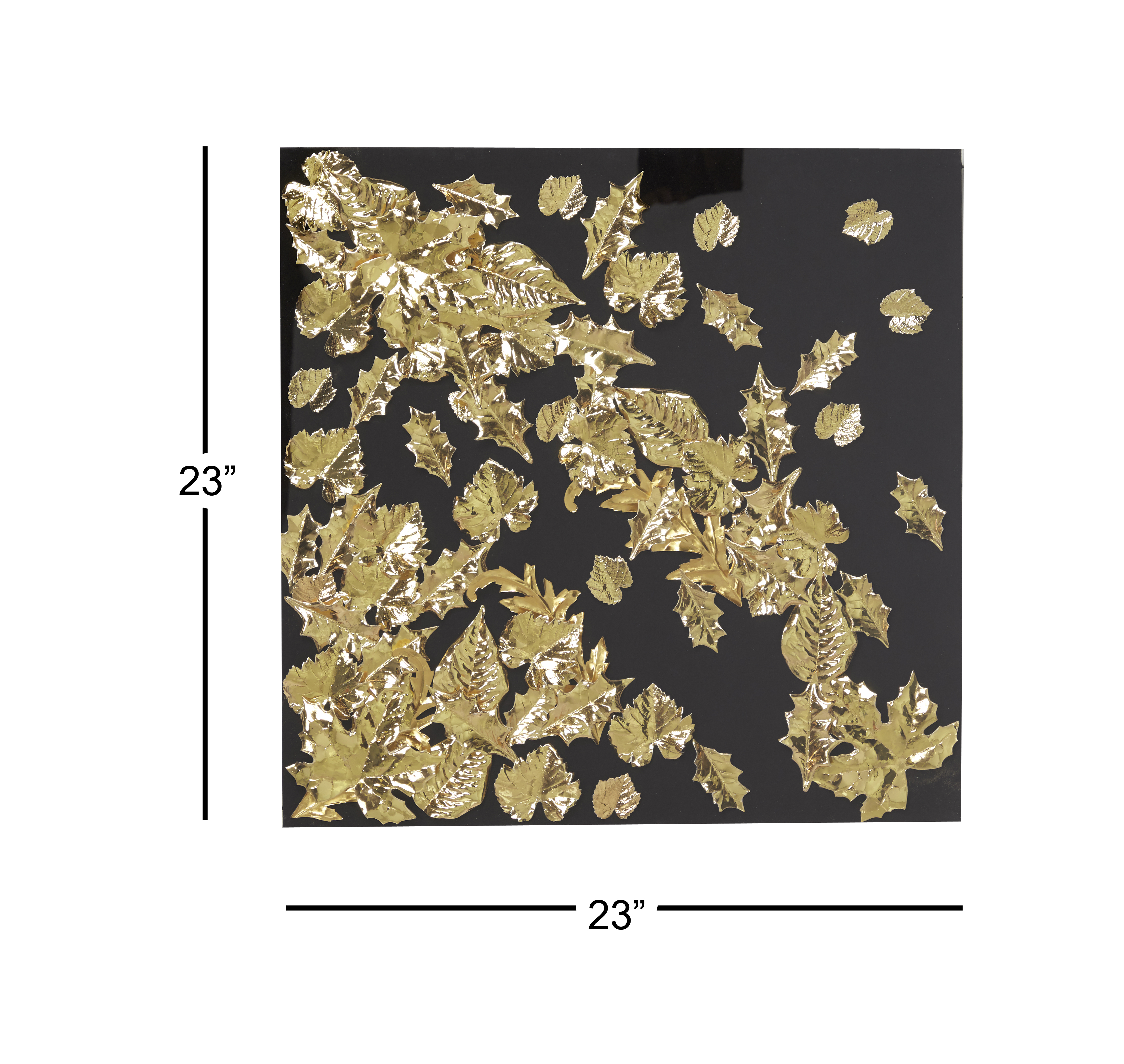 Decmode Large Square Modern Black and Metallic Gold Leaf Shadow Box Wall Decor, 23.5” x 23.5”
