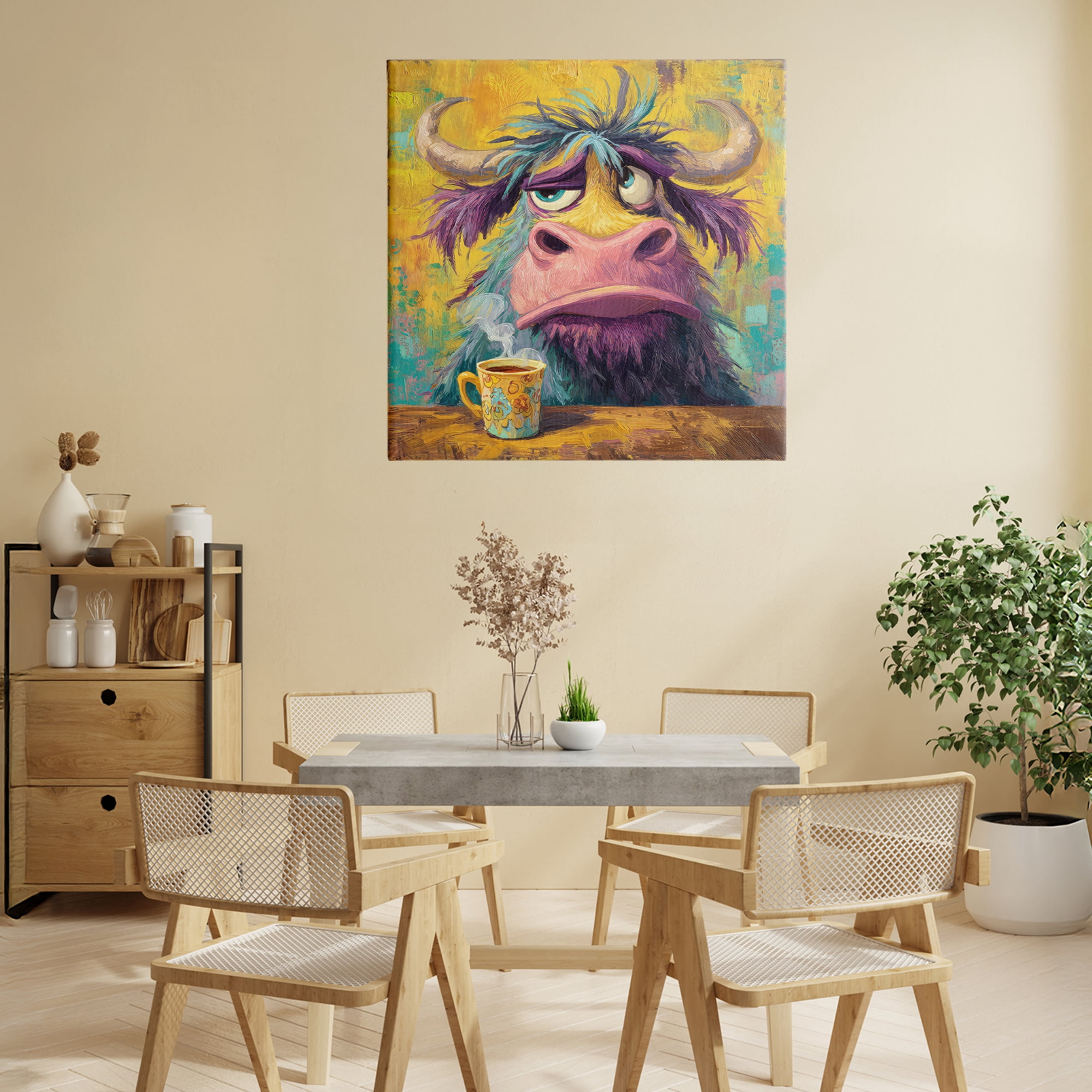Stupell Industries Grumpy Cow & Mug Canvas Wall Art, design by The Wands Want