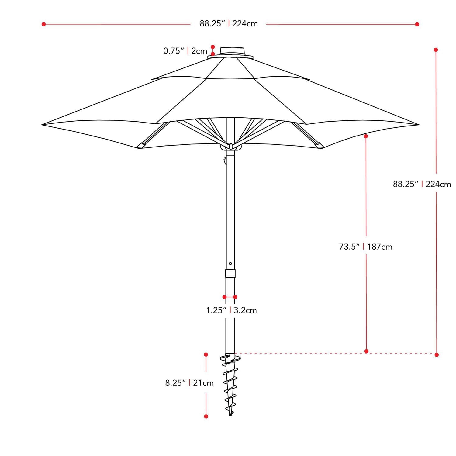 Parasol de plage portable CorLiving de 2,3 m avec ancrage pour sable et terre et sac de transport