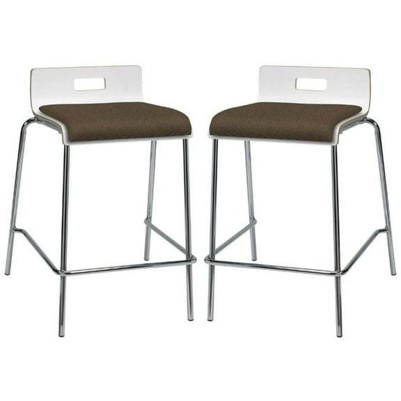 Home Square 25" Wooden Seat Counter Stool in White and Fudge - Set of 2