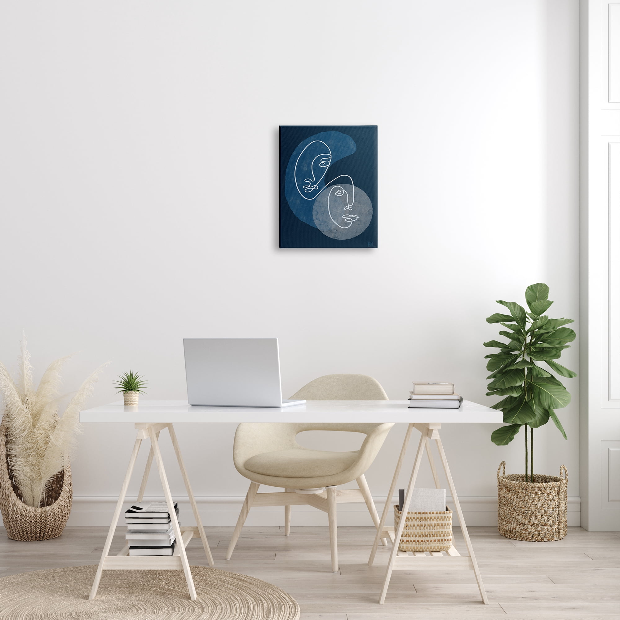 Stupell Indtries Two Faces Line Abstraction Groovy Deep Blue Shapes,16 x 20,Design by Birch&Ink