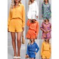 thumbnail image 4 of Conjunto de pantalones cortos de camisa para mujer Camisa casual de manga larga con botones y p CACAGOO Traje de ocio para mujer, 4 of 7