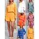 thumbnail image 4 of Conjunto de pantalones cortos de camisa para mujer Camisa casual de manga larga con botones y p CACAGOO  Traje de ocio para mujer, 4 of 7