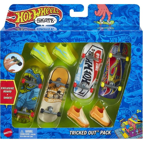Hot Wheels Skate Set of 4 Fingerboards & 2 Sets of Skate Shoes, 0.45 lbs (Styles May Vary)