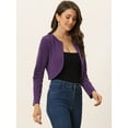thumbnail image 3 of Cárdigan Crop Top Dobladillo Curvo Frente Abierto Bolero Encogimiento Hombros Otoño Invierno Mujer Morado Oscuro M Allegra K, 3 of 6