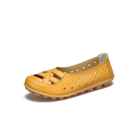 

Frontwalk Womens Loafers Round Toe Boat Shoes Slip On Flats Driving Casual Moccasins Ladies Hollow Out Dark Yellow 4.5