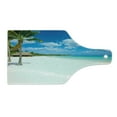thumbnail image 2 of Beach Cutting Board, Tropical Exotic Seashore with Palm Trees and Clear Sky Island Nature Summertime, Tempered Glass Cutting and Serving Board, Wine Bottle Shape, Blue White Green, by Ambesonne, 2 of 5