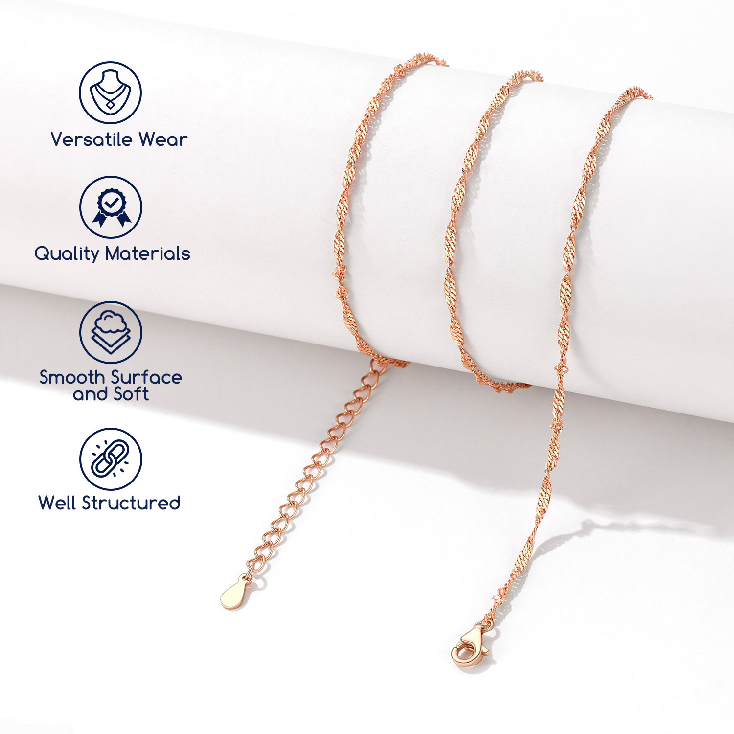 Suplight 925 Sterling Silver Women Necklace Waterwave Chain for Women 2mm 18"22" Slim Chain Jewelry Gift