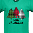 thumbnail image 4 of Inktastic Merry Christmas Plaid Trees Women's V-Neck T-Shirt, 4 of 5