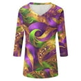 thumbnail image 5 of Dresfit Mardi Gras Shirts for Women 3/4 Sleeve Graphic Party Tunic Top 2026 Slim Fit V Neck Parade T-Shirt Button Holiday Blouse Purple M, 5 of 5