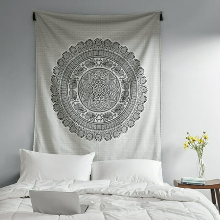 Black And White Medallion Cotton Print Decorative Wall Tapestry