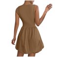 thumbnail image 5 of QUINDOS Summer Dresses for Women 2025 Sundress Party Sleeveless Crew Neck Sun Dresses Pleated Slim Solid Color Mini Knee High Dresses for Women, 5 of 9