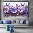 thumbnail image 2 of Mudket Purple Flower & Butterfly with Pearl Canvas Wall Art, Floral Wall Decor, Framed Ready to Hang Botanical Artwork for Living Room Bedroom Bathroom - 12"L x 8"W, 2 of 10