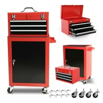 Rolling Tool Chest 3-Drawer, Portable Tool Box with Wheels & Lock - Garage Storage Cabinet with Adjustable Shelf, Heavy Duty Steel Tool Organizer for Workshop Red   Steel