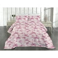 thumbnail image 2 of Ambesonne Floral Design Quilted Bedspread Set 3 Pcs, Retro Lily Flowers, Queen, Hot Pink Coral and Soft Pink, 2 of 4