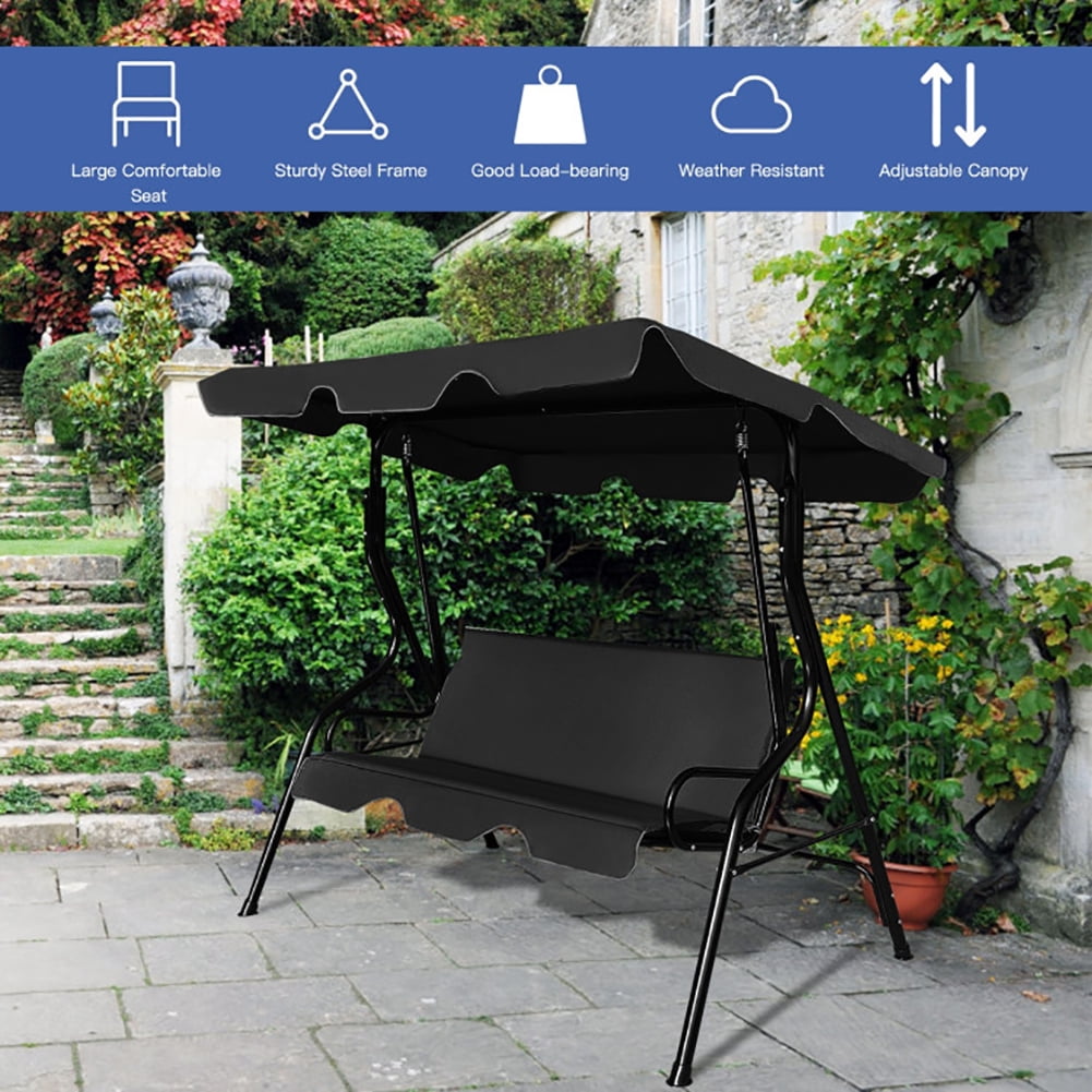 Aimee Lii 3 Seats Patio Canopy Swing, Swing Chair Outdoor, Black Aimee Lii 3 Seats Patio Canopy Swing, Swing Chair Outdoor, Black